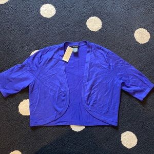 Royal blue shrug, size S. Never worn, intact tag.